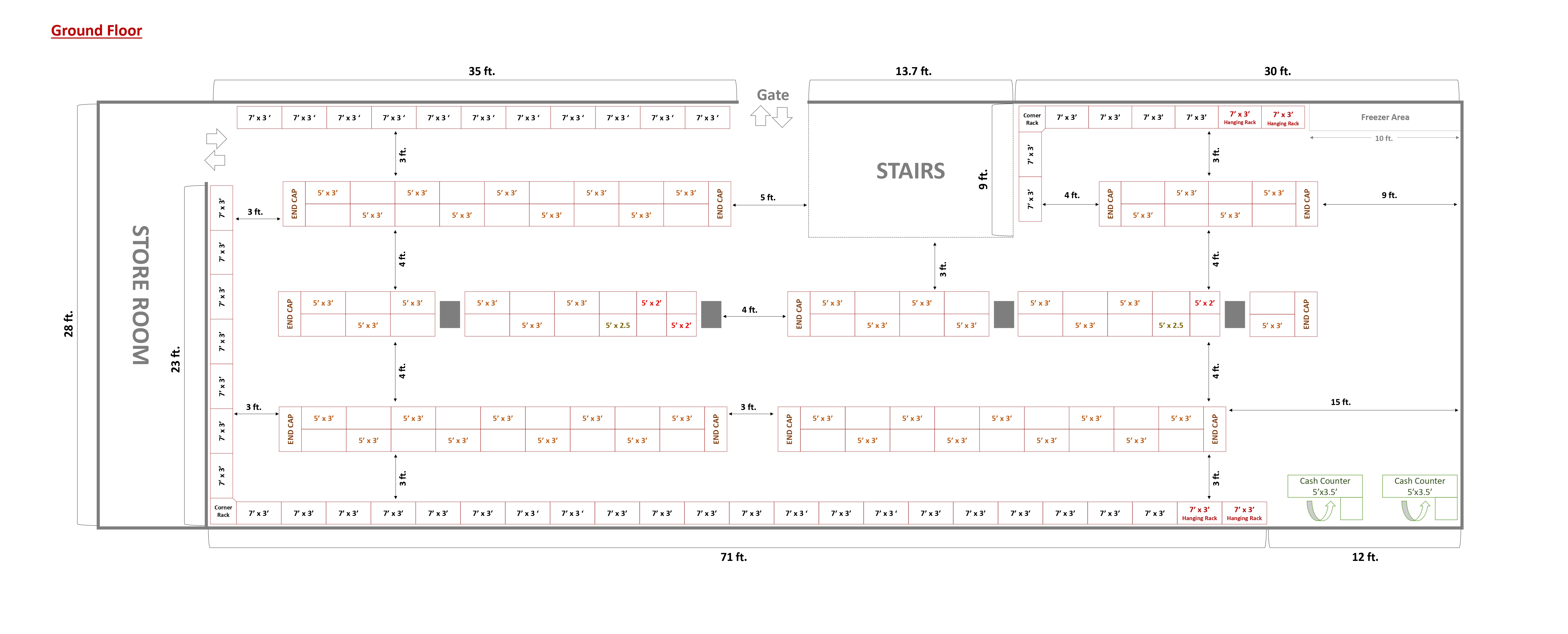 Detailed 2D Supermarket Rack Layout Drawing